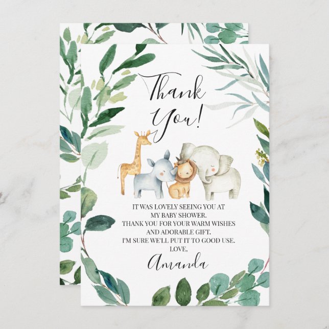 Wild Safari Animals Wreath Thank You Card (Front/Back)