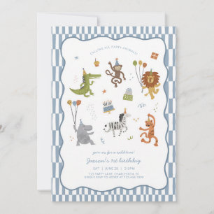 Wild Safari Birthday Invitation Blue Animals