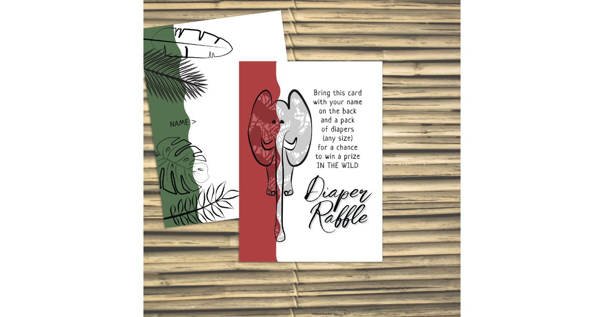 Wild Safari Elephant Rust Red Diaper Raffle Enclosure Card | Zazzle