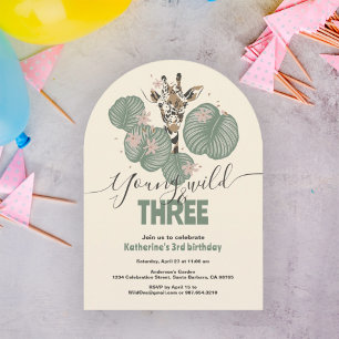 Wild Safari Giraffe Animal 3rd Birthday Party Invitation