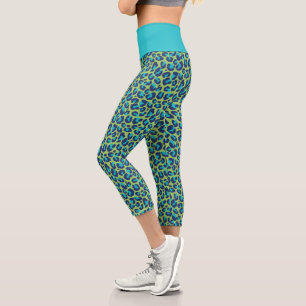 Wild Safari Green and Teal Leopard Print Capri Leggings