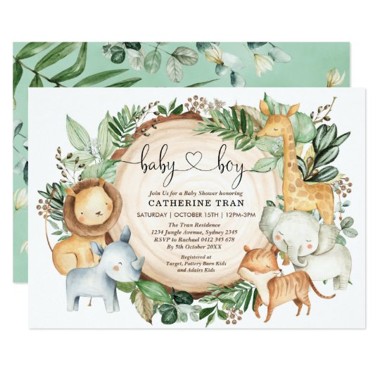 Wild Safari Greenery Jungle Boy Baby Shower Invitation ...