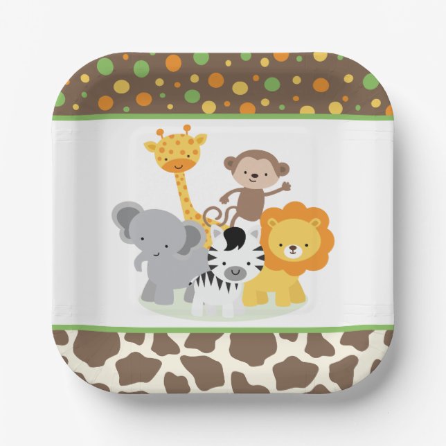 Wild Safari Jungle Animals Party Paper Plate (Front)