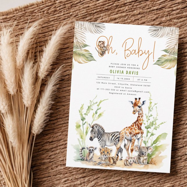 Wild Safari Jungle Baby Animals Baby Shower Invitation (Creator Uploaded)