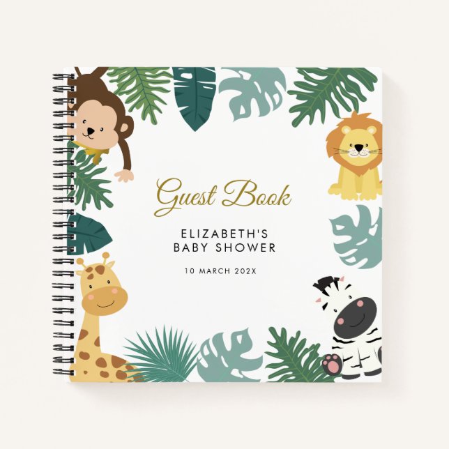 wild safari jungle baby shower guestbook notebook (Front)