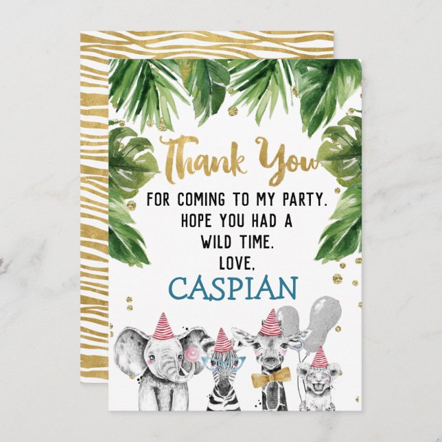 Wild Safari Jungle Birthday Thank You Card (Front/Back)