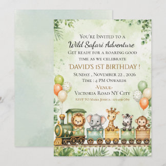 Wild Safari Kids Birthday Invitation Jungle Animal