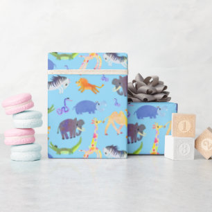 Wild Safari on Baby Blue Wrapping Paper