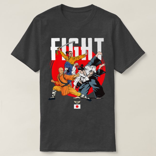 Wild Samurai Kung Fu Men Fighting Novelty Graphic  T-Shirt (Design Front)