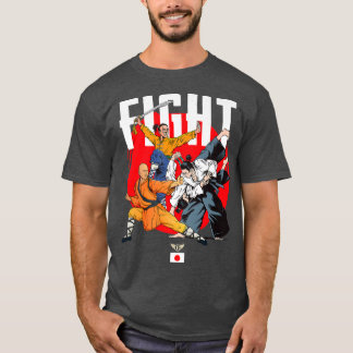Wild Samurai Kung Fu Men Fighting Novelty Graphic  T-Shirt