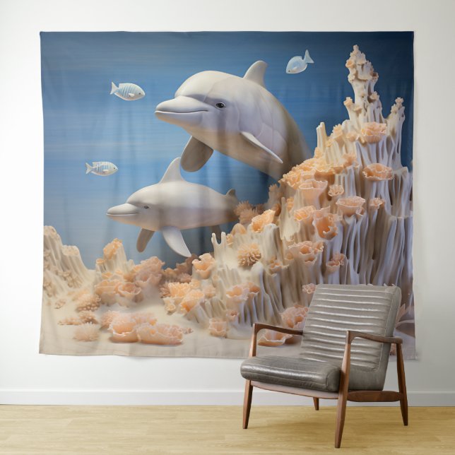 Wild Sea Dolphins Wall Art- Dolphin Backdrop Tapestry (In Situ (Horizontal))