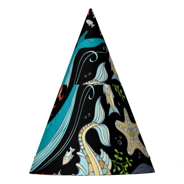 Wild sea life: colourful vintage. party hat (Front)