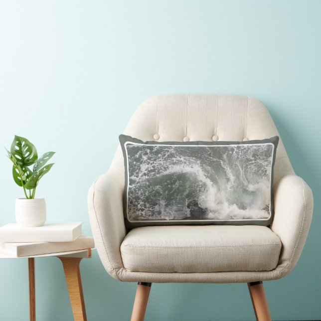 WILD SEA WITH OCEAN WAVES WHITE WATER NATURE PHOTO LUMBAR CUSHION (Chair)