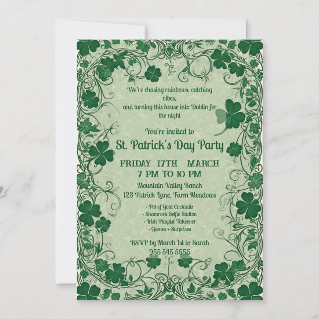 Wild Shamrock Vine Funky Saint Patricks Day Party  Invitation (Front)