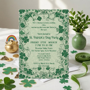 Wild Shamrock Vine Funky Saint Patricks Day Party Invitation
