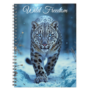Wild snow leopard walking frost enchanted forest notebook