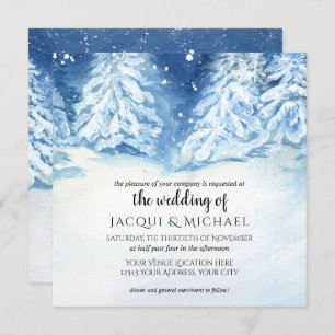 Wild Snowy Forest Tree Watercolor Wedding Square Invitation