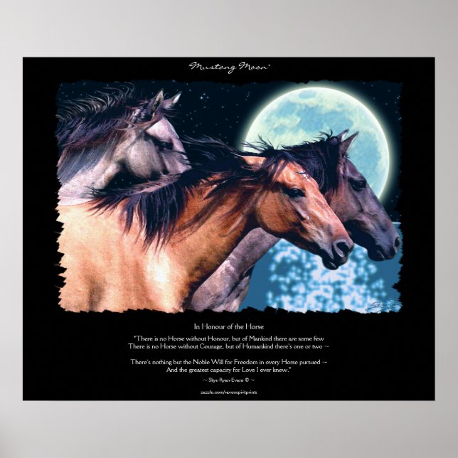 Wild Spanish Mustang Horses Art & Poem Poster (Front)