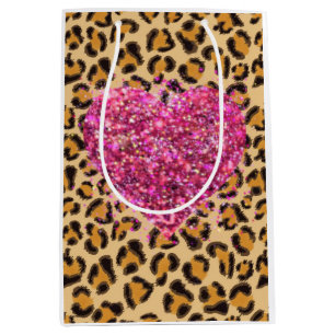 Wild sparkling pink Hearts and Leopard print Medium Gift Bag