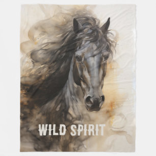 Wild Spirit Black Horse Portrait Fleece Blanket