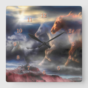 Wild Spirit Horses  RUN TILL TOMORROW Square Wall  Square Wall Clock