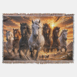 Wild Spirit Stampede – Majestic Running Horses Art Throw Blanket