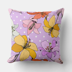 Wild spring flowers Lily cute floral purple dots Cushion