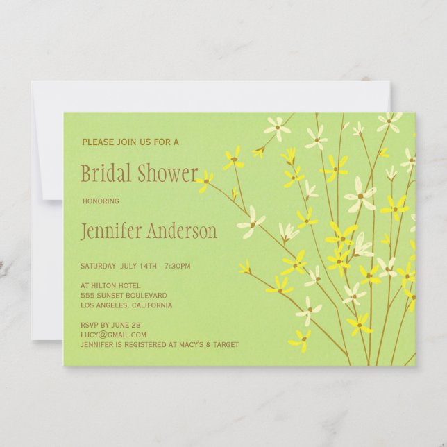 Wild Spring Flowers Lime Green Bridal Shower Invitation (Front)