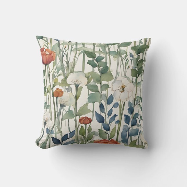 Wild Spring Flowers Watercolor Art  Cushion (Front)