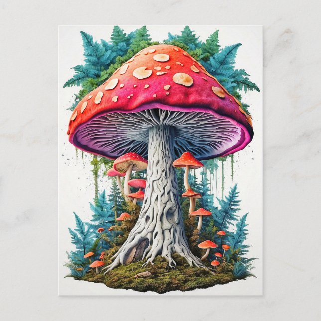Wild Sprouting Psychedelic Mushrooms Art Postcard (Front)