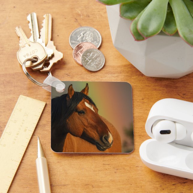 Wild Stallion, Golden Light and Rainbow Key Ring (Desk)