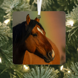 Wild Stallion, Golden Light and Rainbow Metal Tree Decoration