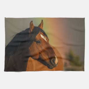 Wild Stallion, Golden Light and Rainbow Tea Towel