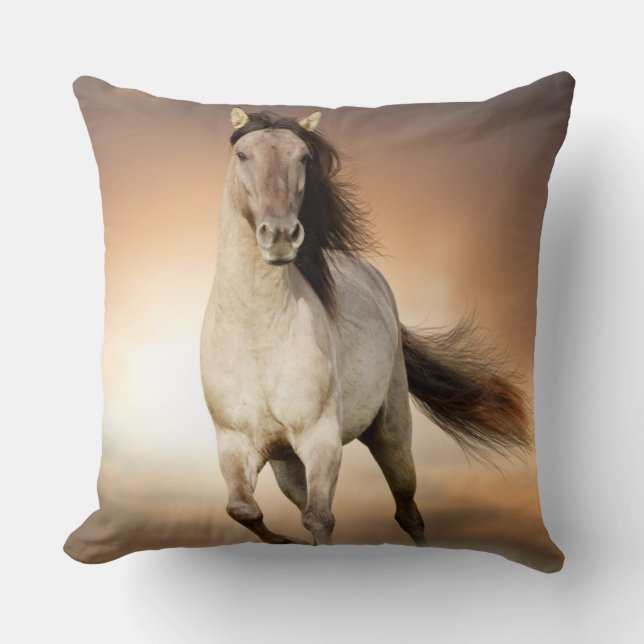 Wild Stallion Running In Sunset Cushion (Front)
