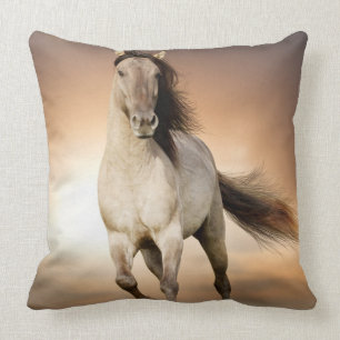 Wild Stallion Running In Sunset Cushion