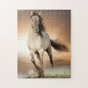 Wild Stallion Running In Sunset Jigsaw Puzzle