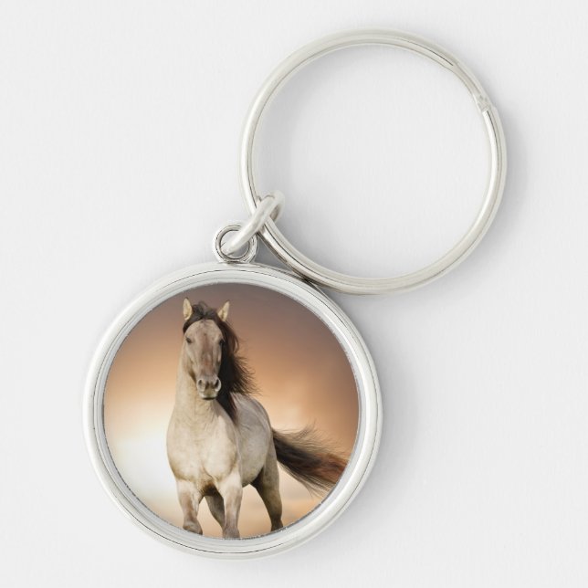 Wild Stallion Running In Sunset Key Ring (Front)