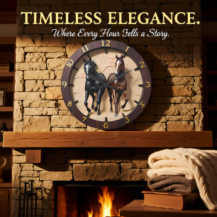 Wild Stallions Canyon Faux Wood Large Clock