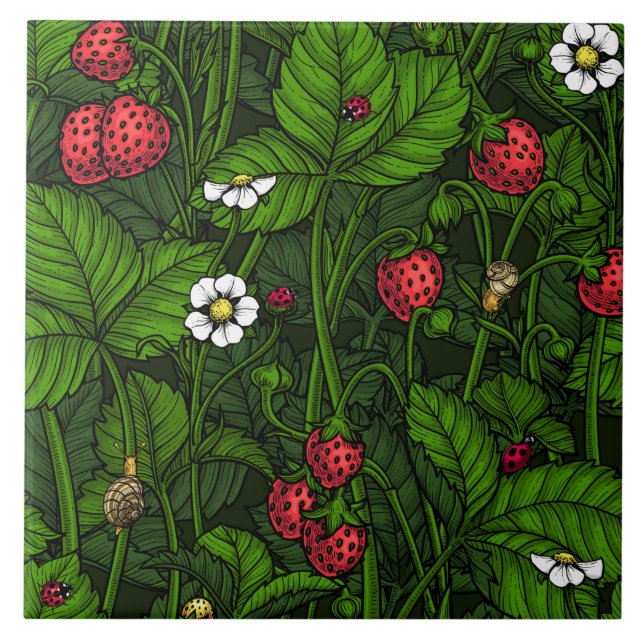 Wild strawberries ceramic tile (Front)