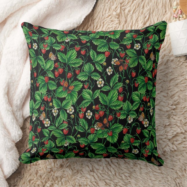 Wild strawberries on black cushion (Blanket)