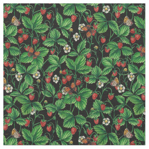 Wild strawberries on black fabric