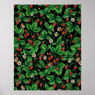 Wild strawberries on black poster