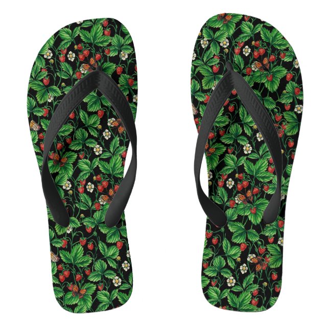 Wild strawberries on black thongs (Footbed)