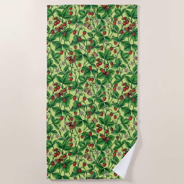 Wild strawberries on honeydew beach towel (Front)