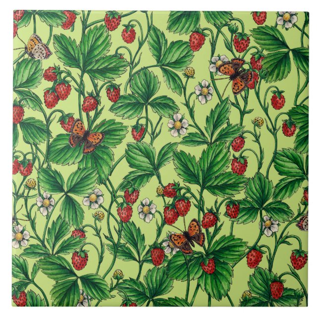 Wild strawberries on honeydew ceramic tile (Front)