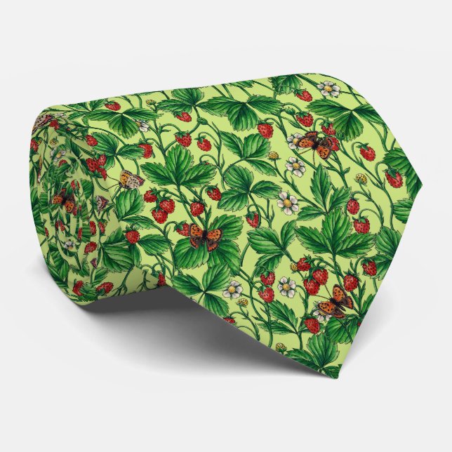 Wild strawberries on honeydew tie (Rolled)