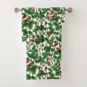 Wild strawberries on off white bath towel set