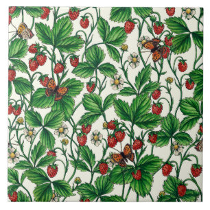 Wild strawberries on off white ceramic tile
