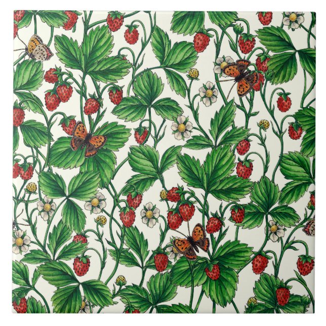 Wild strawberries on off white ceramic tile (Front)