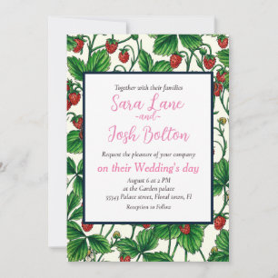 Wild strawberries on off white invitation